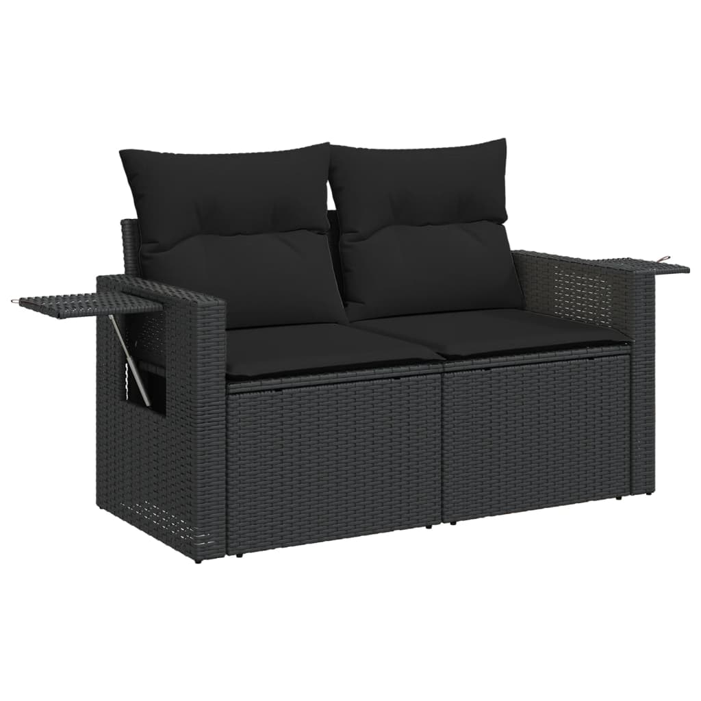 9-tlg. Garten-Sofagarnitur mit Kissen Schwarz Poly Rattan