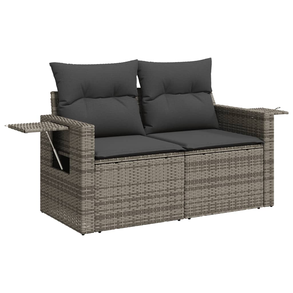 5-tlg. Garten-Sofagarnitur mit Kissen Grau Poly Rattan