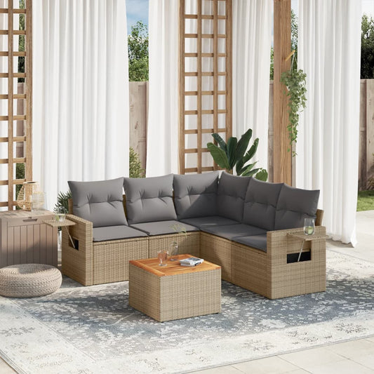 6-tlg. Garten-Sofagarnitur mit Kissen Beige Poly Rattan