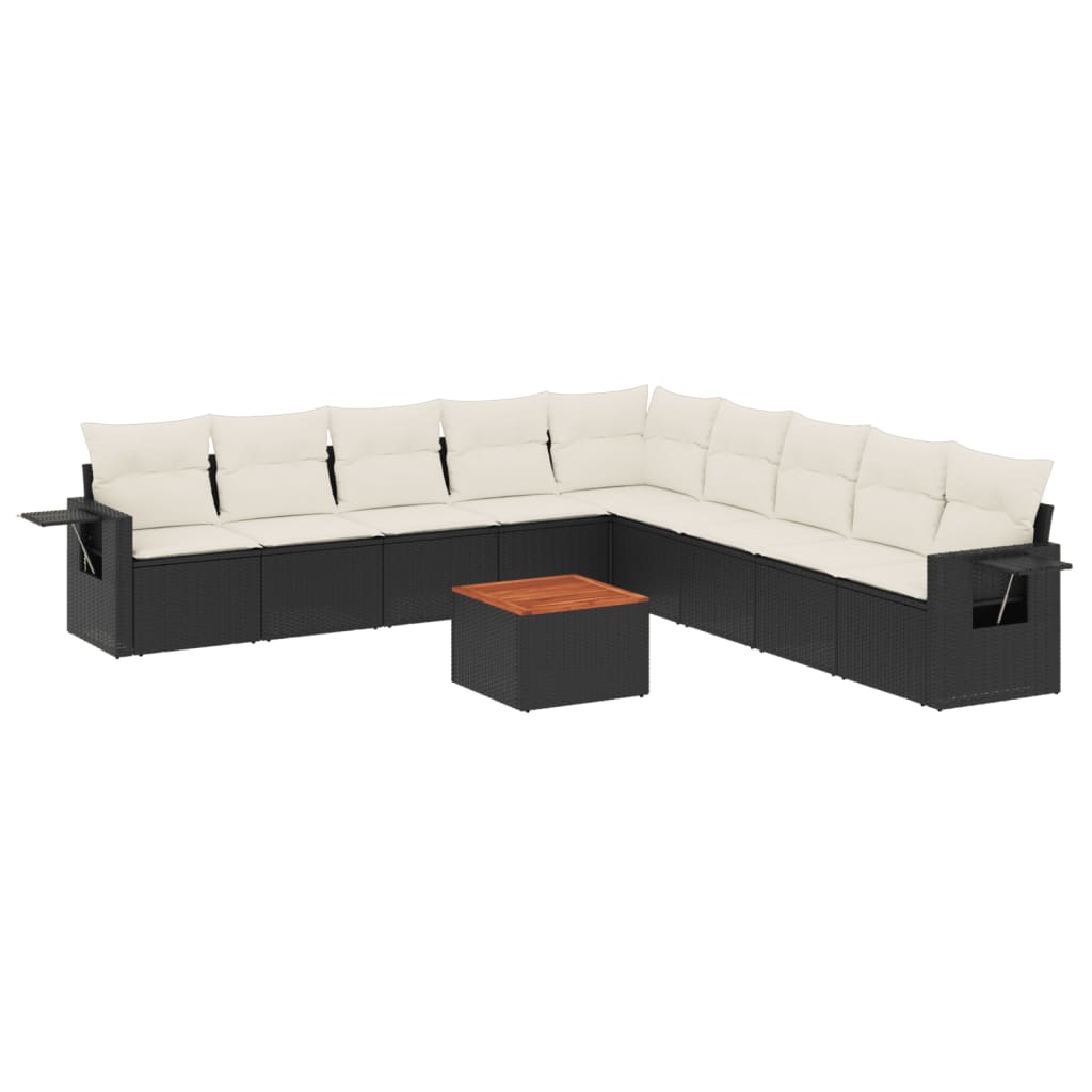 10-tlg. Garten-Sofagarnitur mit Kissen Schwarz Poly Rattan