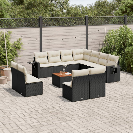 12-tlg. Garten-Sofagarnitur mit Kissen Schwarz Poly Rattan