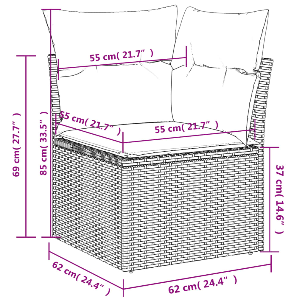 9-tlg. Garten-Sofagarnitur mit Kissen Beige Poly Rattan