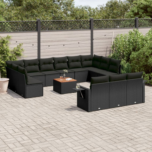 14-tlg. Garten-Sofagarnitur mit Kissen Schwarz Poly Rattan