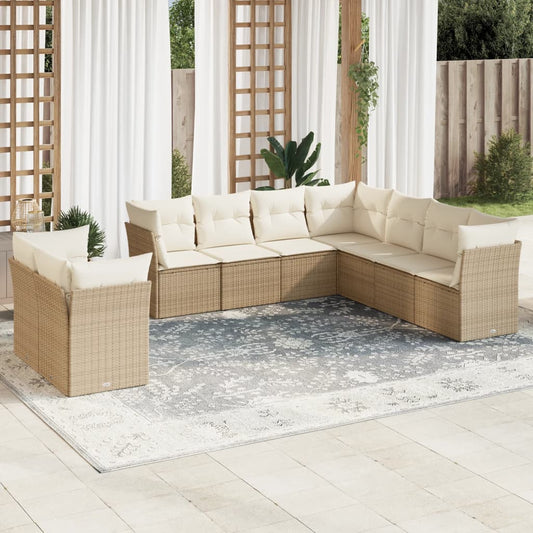 9-tlg. Garten-Sofagarnitur mit Kissen Beige Poly Rattan