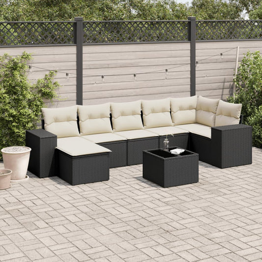 8-tlg. Garten-Sofagarnitur mit Kissen Schwarz Poly Rattan