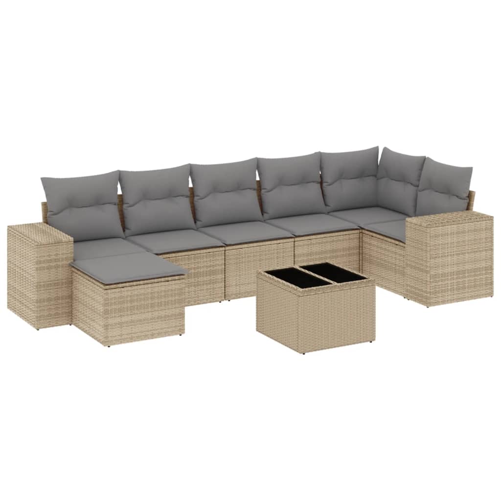 8-tlg. Garten-Sofagarnitur mit Kissen Beige Poly Rattan