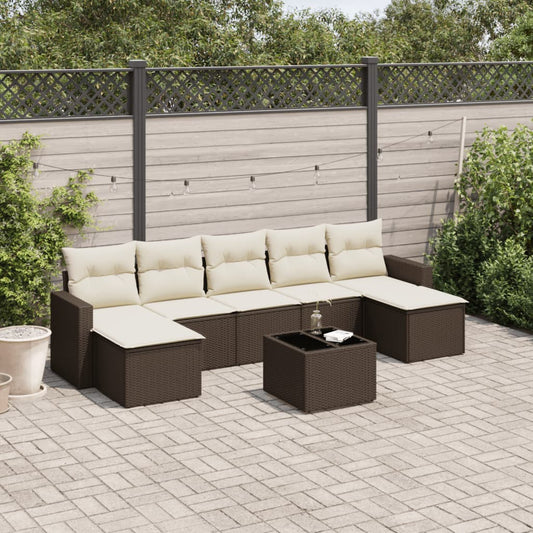 8-tlg. Garten-Sofagarnitur mit Kissen Braun Poly Rattan