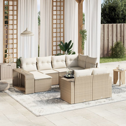 11-tlg. Garten-Sofagarnitur mit Kissen Beige Poly Rattan