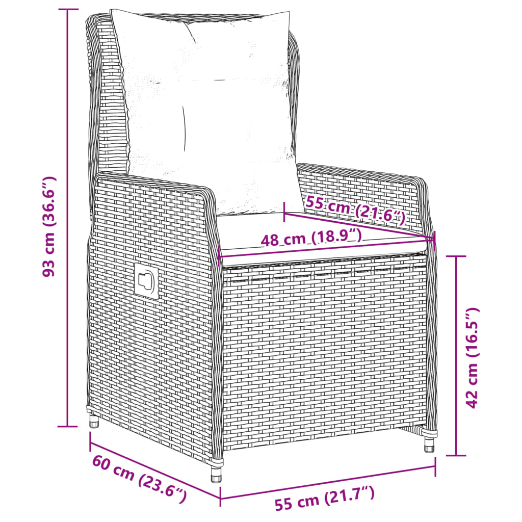 5-tlg. Garten-Essgruppe mit Kissen Schwarz Poly Rattan