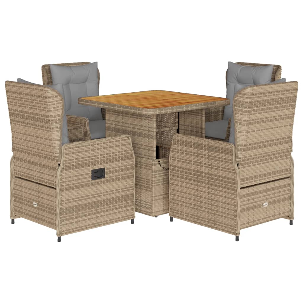 5-tlg. Garten-Essgruppe mit Kissen Beige Poly Rattan