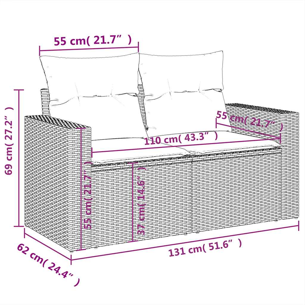 7-tlg. Garten-Sofagarnitur mit Kissen Hellgrau Poly Rattan