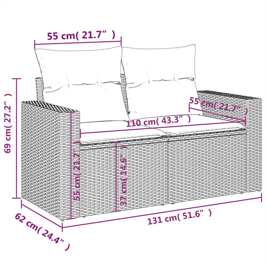 6-tlg. Garten-Sofagarnitur mit Kissen Hellgrau Poly Rattan