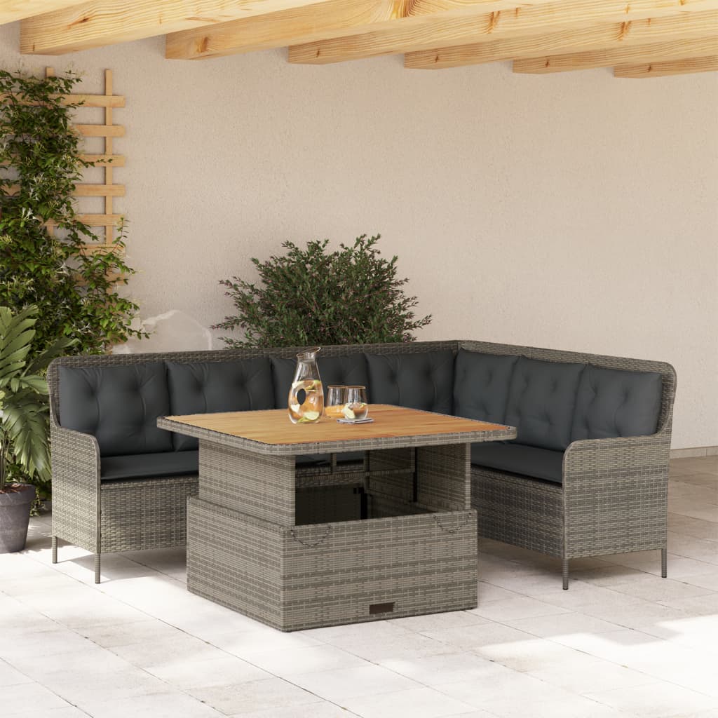 2-tlg. Garten-Sofagarnitur mit Auflagen Poly Rattan Grau