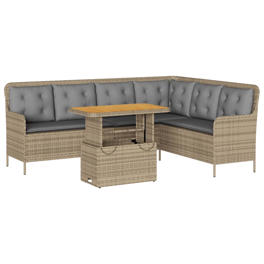 2-tlg. Garten-Sofagarnitur mit Kissen Beige Poly Rattan