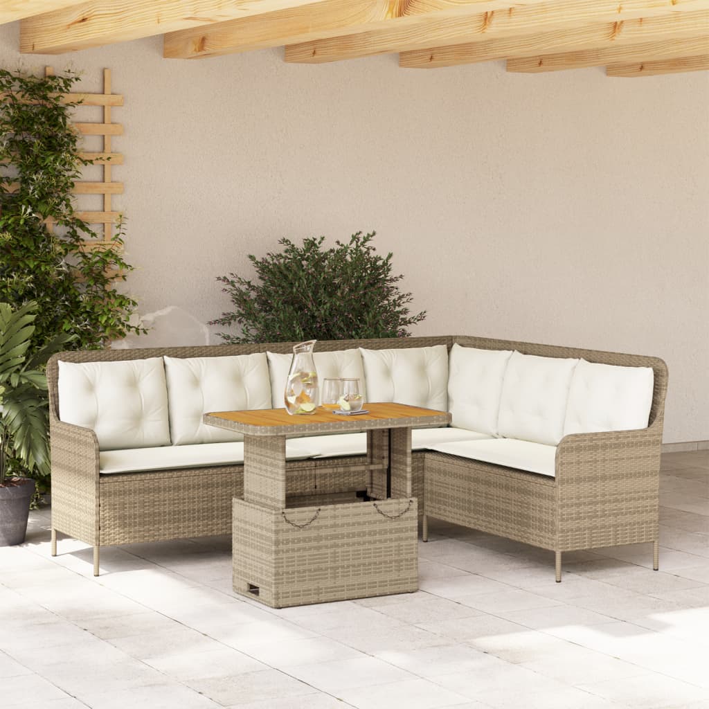 2-tlg. Garten-Sofagarnitur mit Kissen Beige Poly Rattan