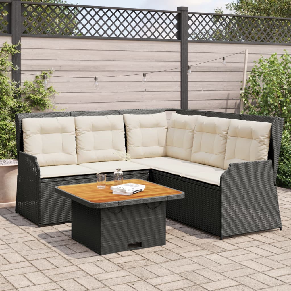 4-tlg. Garten-Lounge-Set mit Kissen Schwarz Poly Rattan