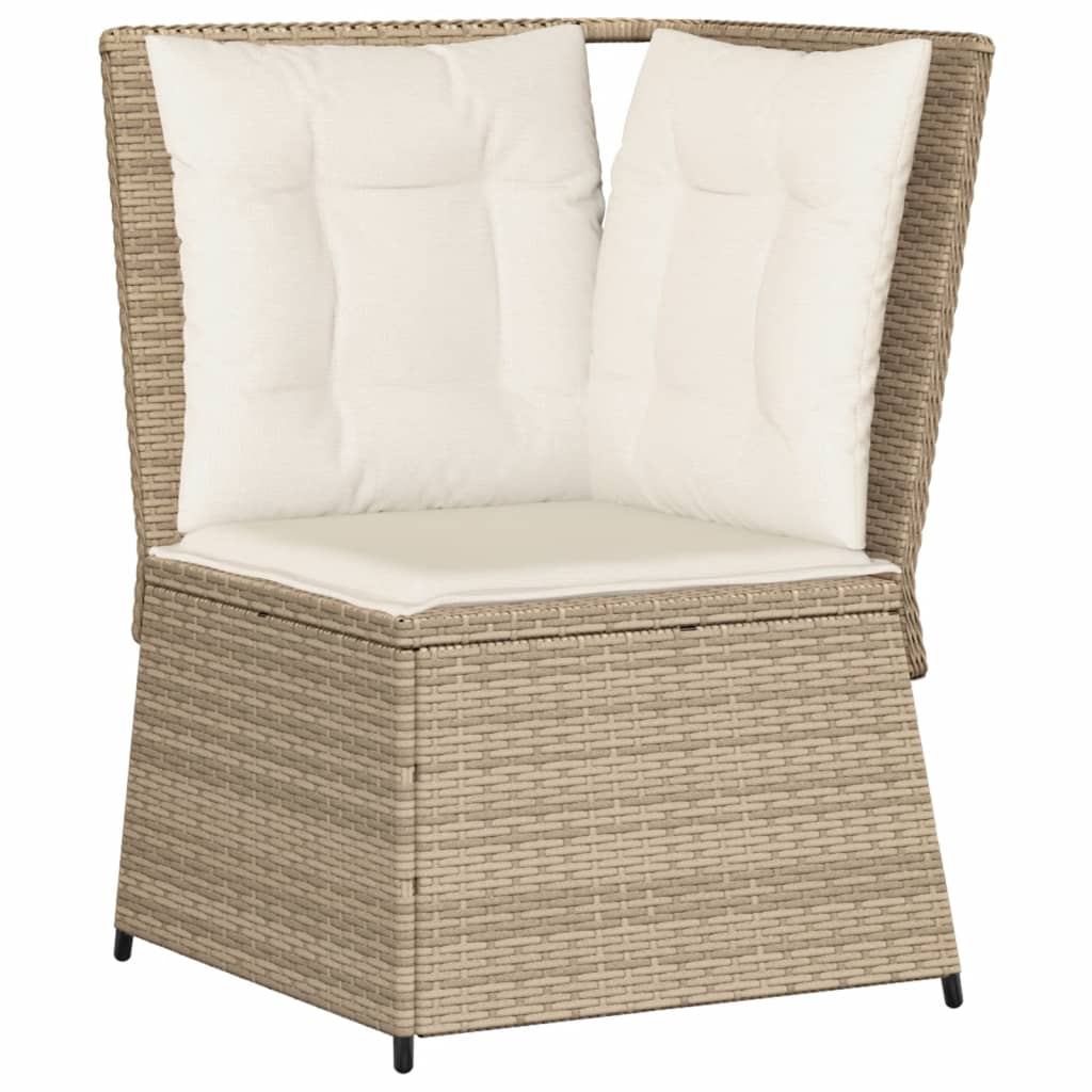 4-tlg. Garten-Lounge-Set mit Kissen Beige Poly Rattan