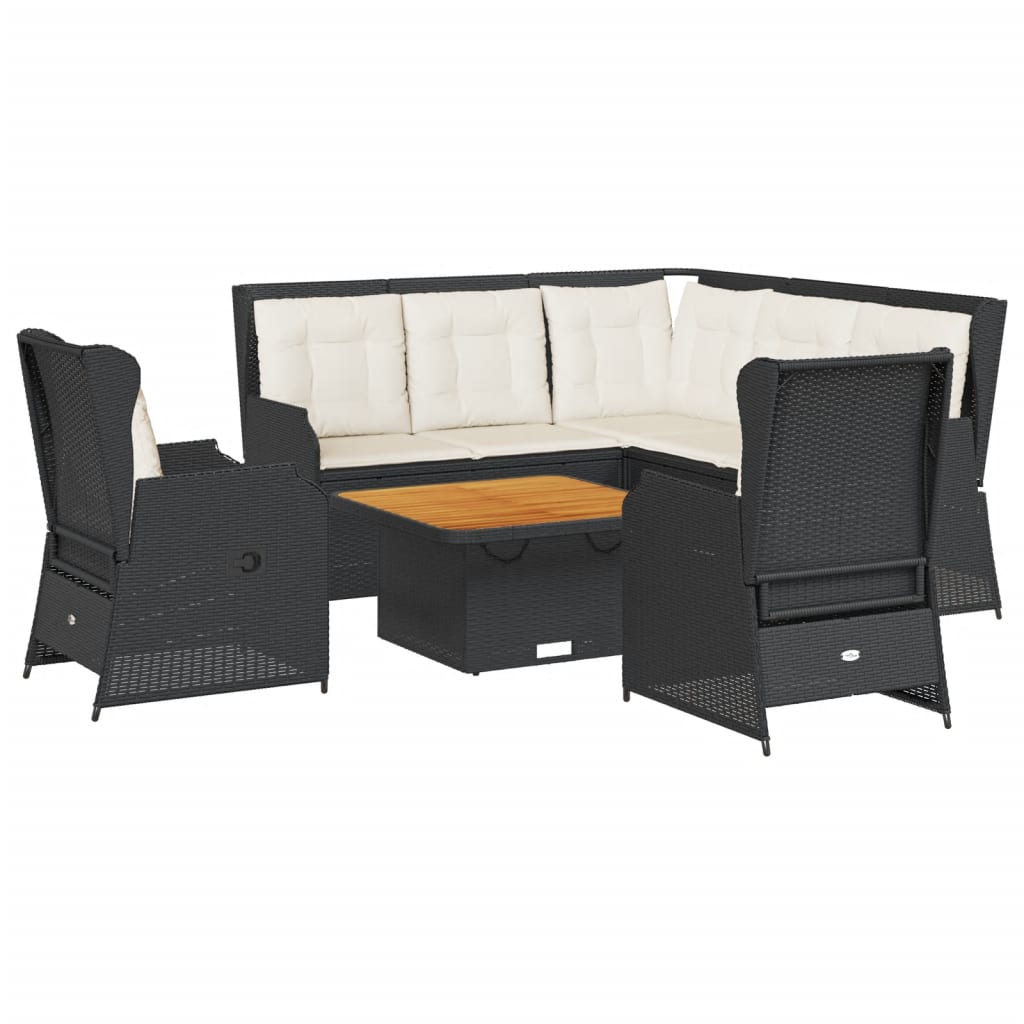 6-tlg. Garten-Lounge-Set mit Kissen Schwarz Poly Rattan