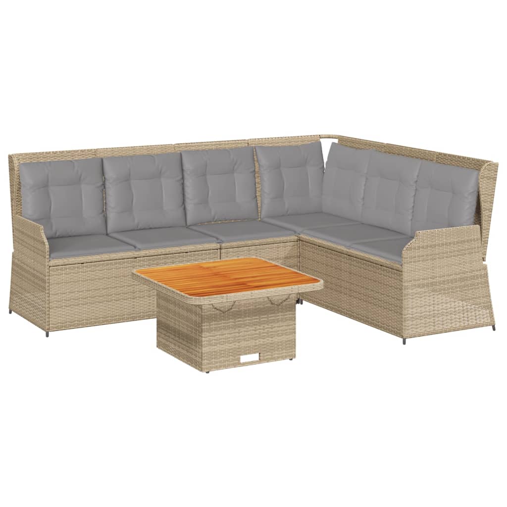 5-tlg. Garten-Lounge-Set mit Kissen Beige Poly Rattan