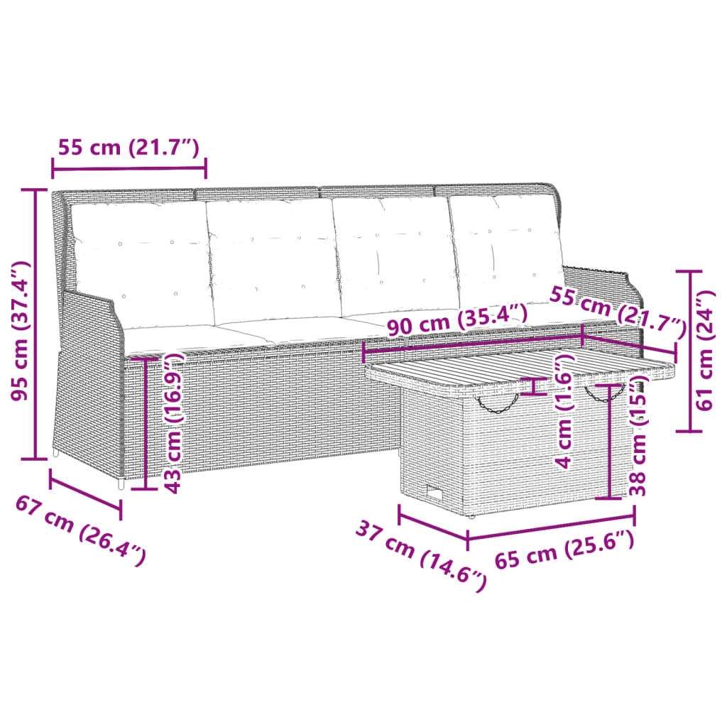 3-tlg. Garten-Lounge-Set mit Kissen Schwarz Poly Rattan