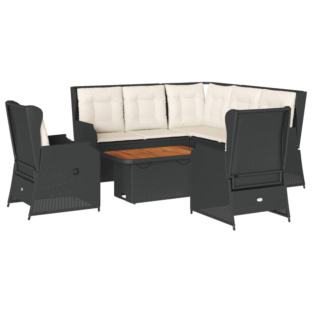 6-tlg. Garten-Lounge-Set mit Kissen Schwarz Poly Rattan