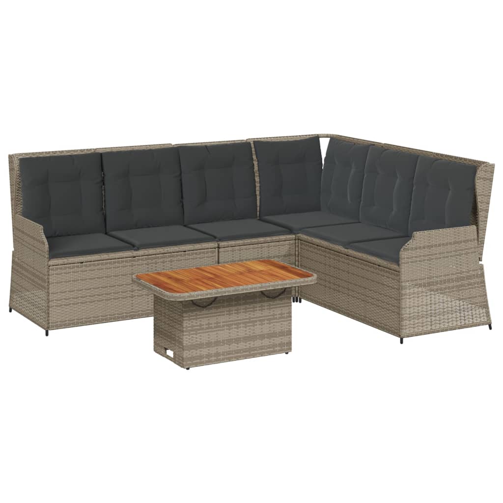 5-tlg. Garten-Lounge-Set mit Kissen Grau Poly Rattan