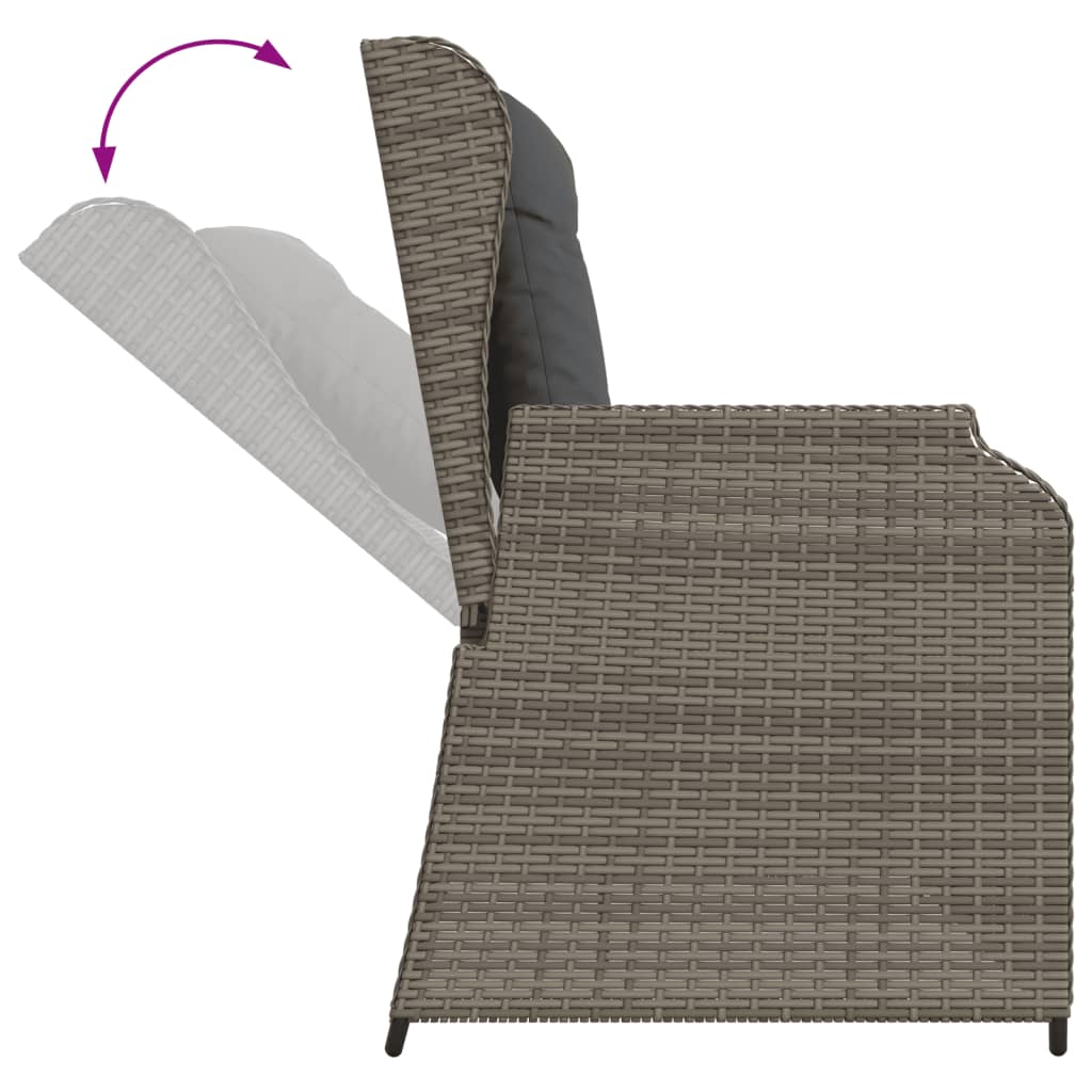 3-tlg. Garten-Sofagarnitur mit Kissen Grau Poly Rattan