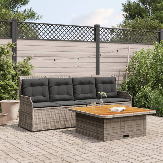 3-tlg. Garten-Sofagarnitur mit Kissen Grau Poly Rattan