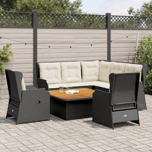 6-tlg. Garten-Lounge-Set mit Kissen Schwarz Poly Rattan