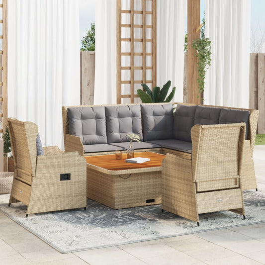 6-tlg. Garten-Lounge-Set mit Kissen Beige Poly Rattan