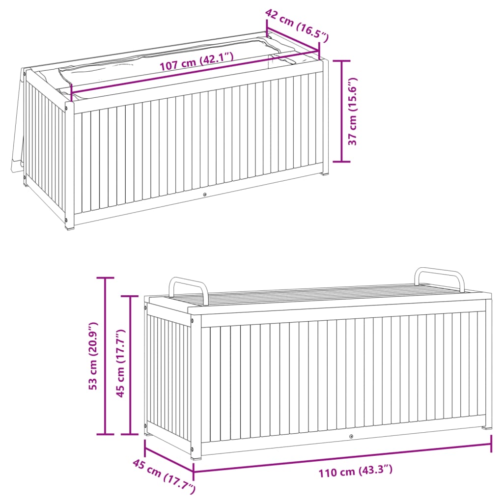 Gartenbox 110x45x42/53 cm Massivholz Akazie und Stahl