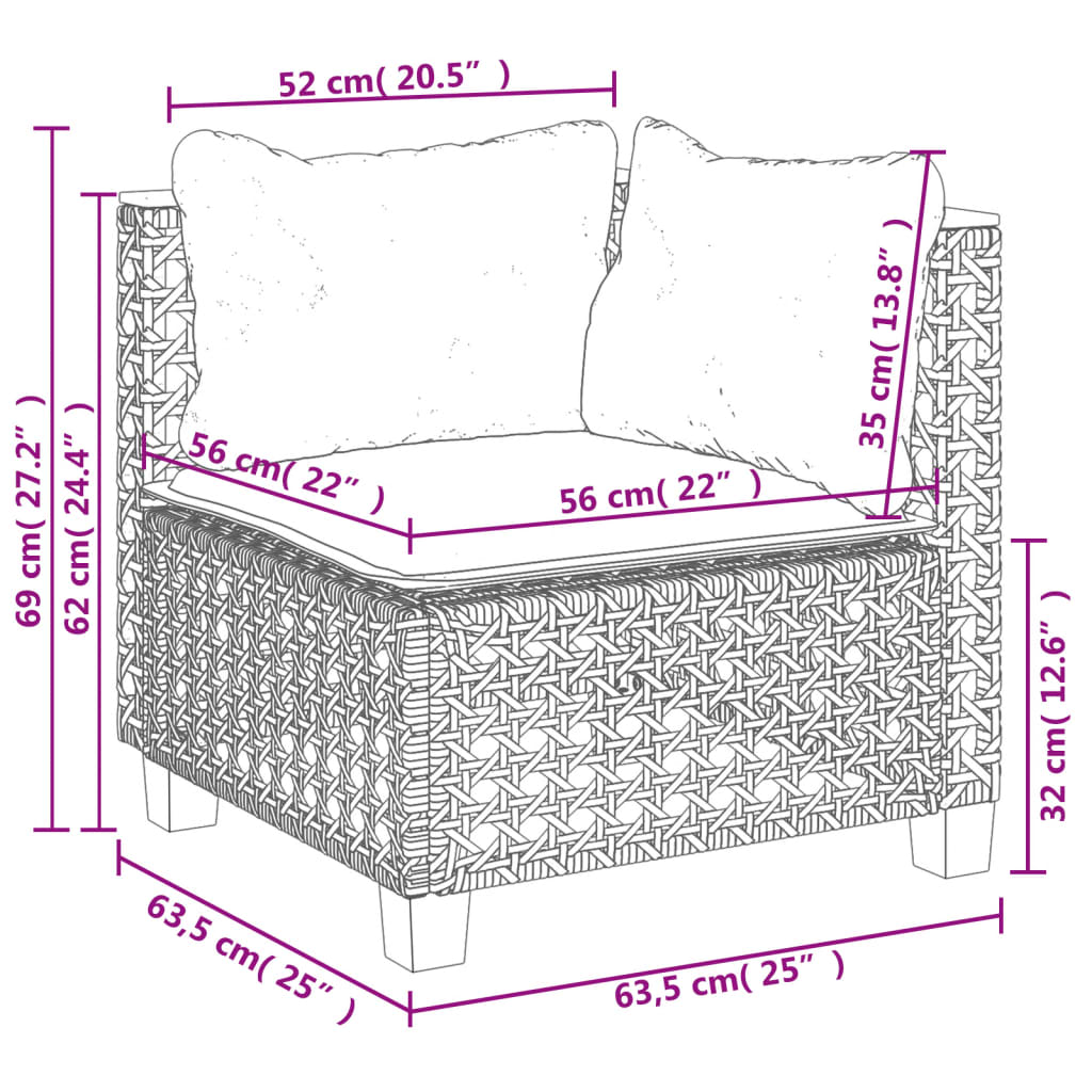 11-tlg. Garten-Sofagarnitur mit Kissen Schwarz Poly Rattan