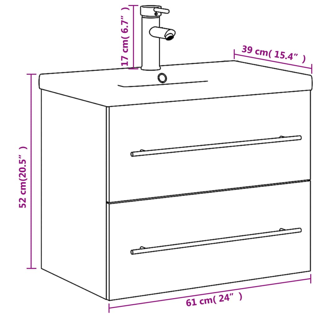 Waschbeckenunterschrank mit Einbaubecken Schwarz