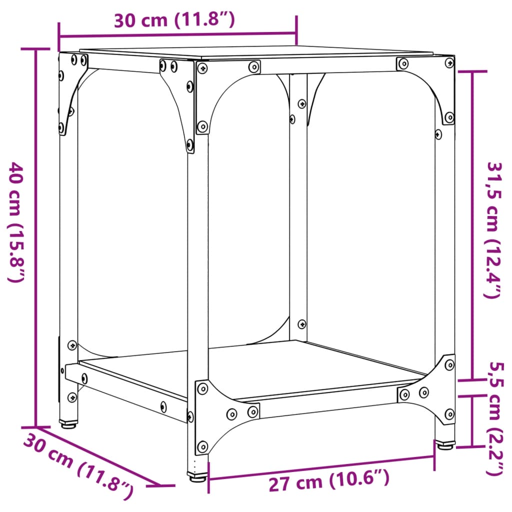 Couchtische mit Glasplatte 2 Stk. Transparent 30x30x40 cm Stahl