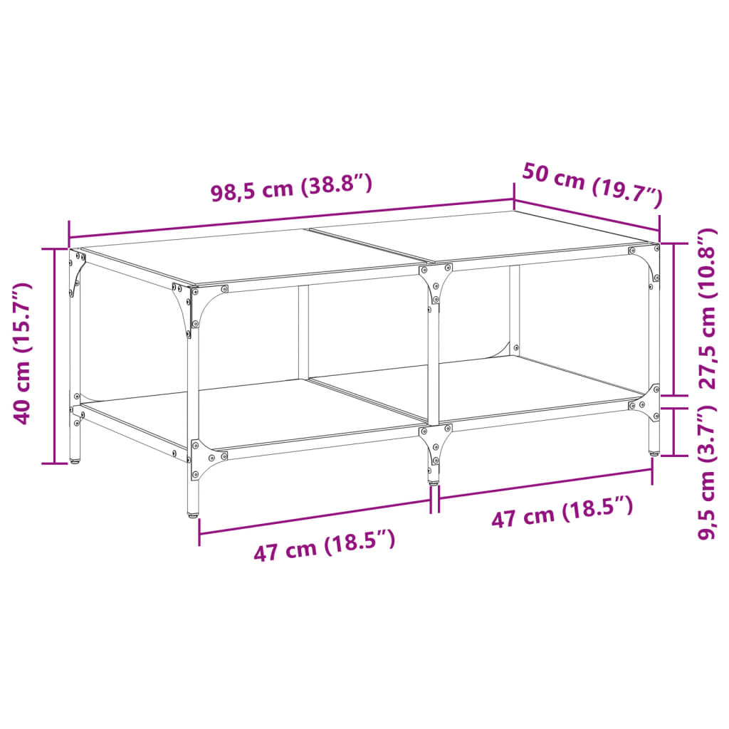 Couchtisch mit Glasplatte Schwarz 98,5x50x40 cm Stahl