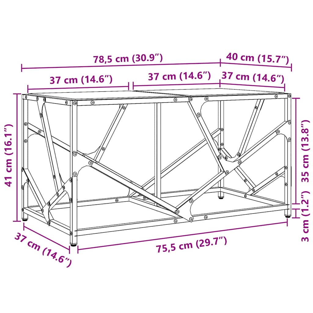 Couchtisch mit Glasplatte Transparent 78,5x40x41 cm Stahl