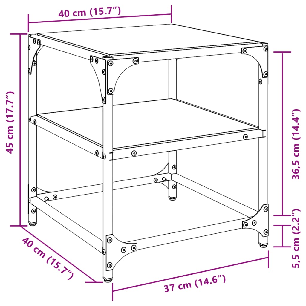 Couchtisch mit Glasplatte Transparent 40x40x45 cm Stahl