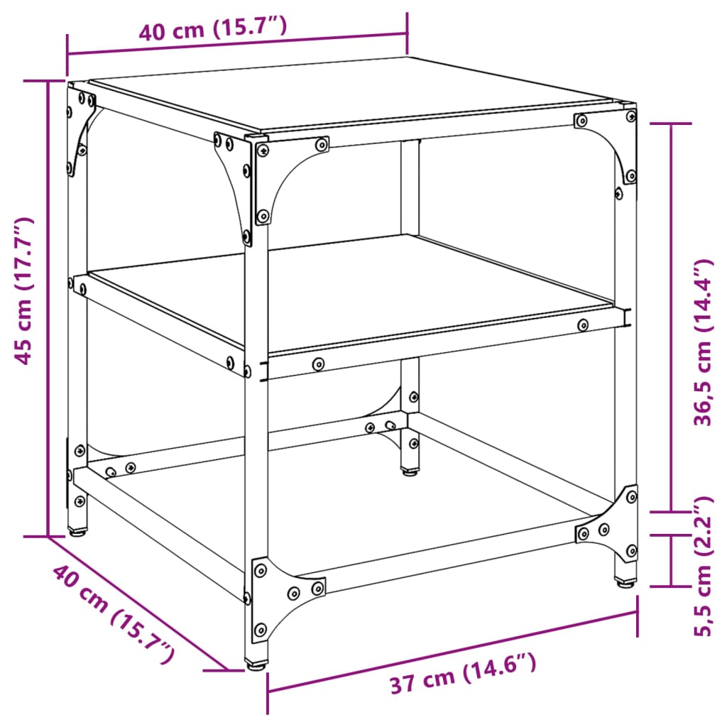 Couchtisch mit Glasplatte Schwarz 40x40x45 cm Stahl