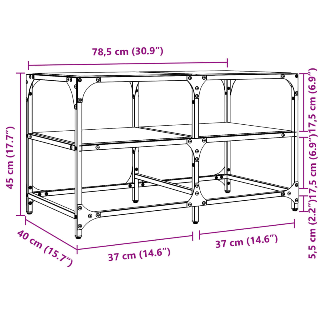 Couchtisch mit Glasplatte Transparent 78,5x40x45 cm Stahl