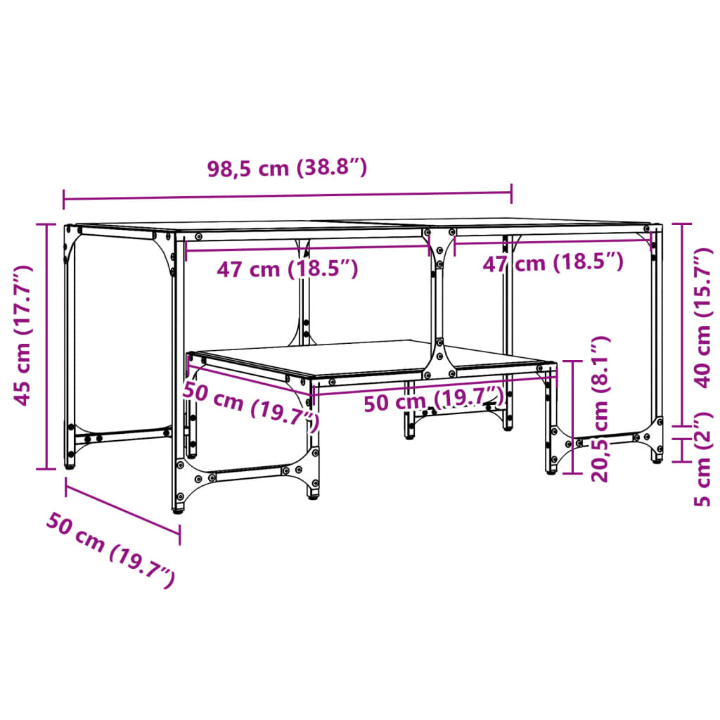 Couchtisch mit Glasplatte Schwarz 98,5x50x45 cm Stahl