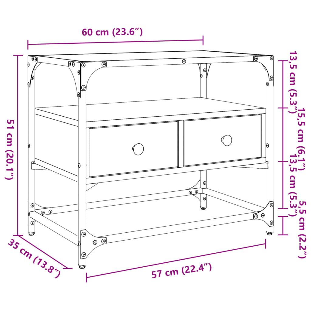 TV-Schrank mit Glasplatte Räuchereiche 60x35x51cm Holzwerkstoff