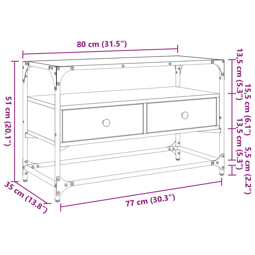 TV-Schrank mit Glasplatte Räuchereiche 80x35x51cm Holzwerkstoff