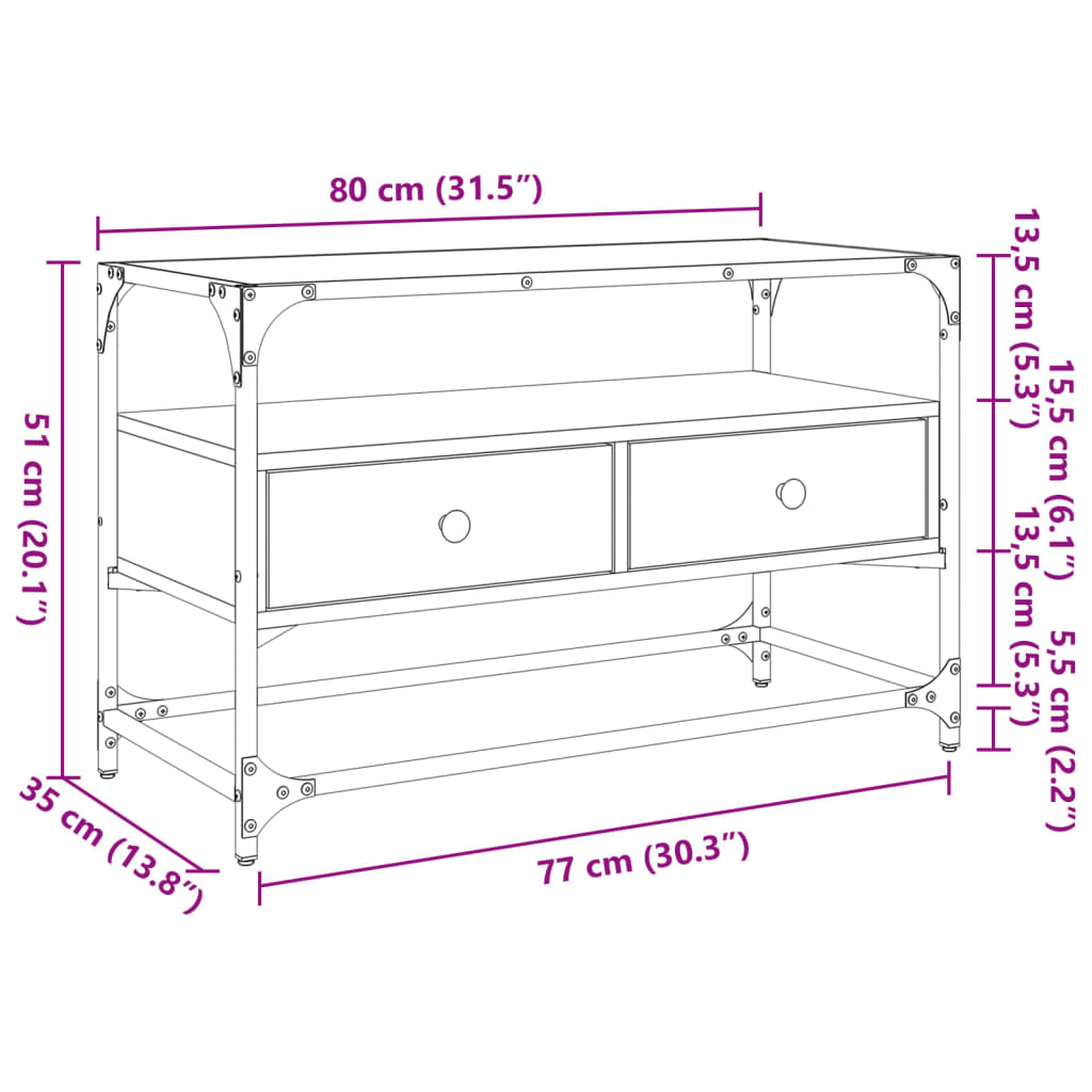 TV-Schrank mit Glasplatte Grau Sonoma 80x35x51 cm Holzwerkstoff