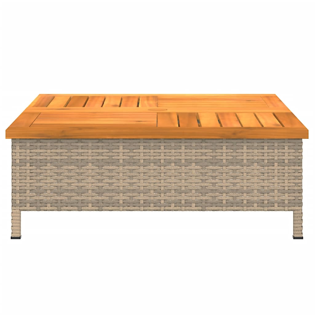 Gartentisch Beige 70x70x25 cm Rattan und Akazienholz