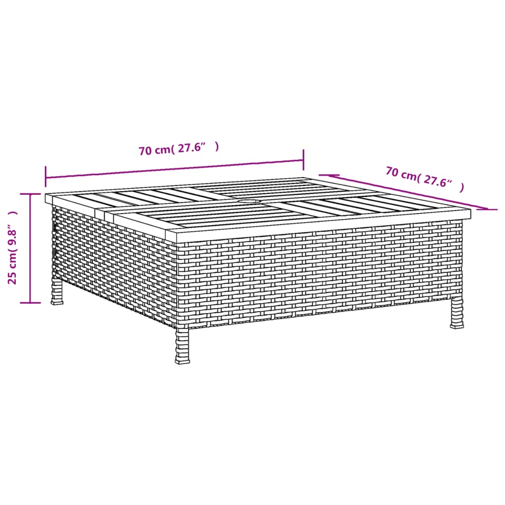 Gartentisch Beige 70x70x25 cm Rattan und Akazienholz