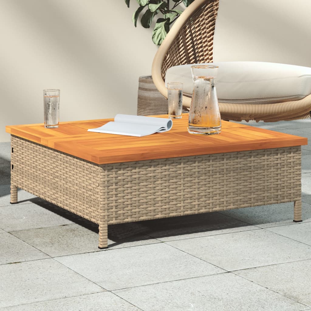 Gartentisch Beige 70x70x25 cm Rattan und Akazienholz