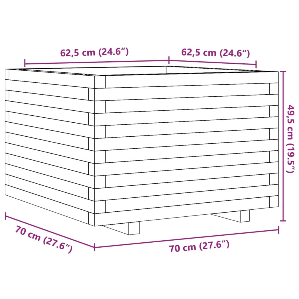 Pflanzkübel Wachsbraun 70x70x49,5 cm Massivholz Kiefer