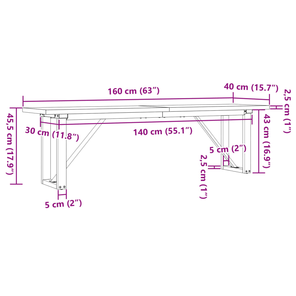 Couchtisch O-Gestell 160x40x45,5 cm Massivholz Kiefer Gusseisen