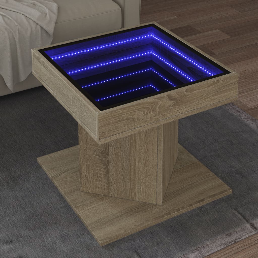 LED-Couchtisch Sonoma Eiche 50x50x45 cm Holzwerkstoff