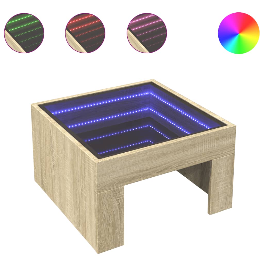 Couchtisch mit Infinity-LED Sonoma-Eiche 50x50x30 cm